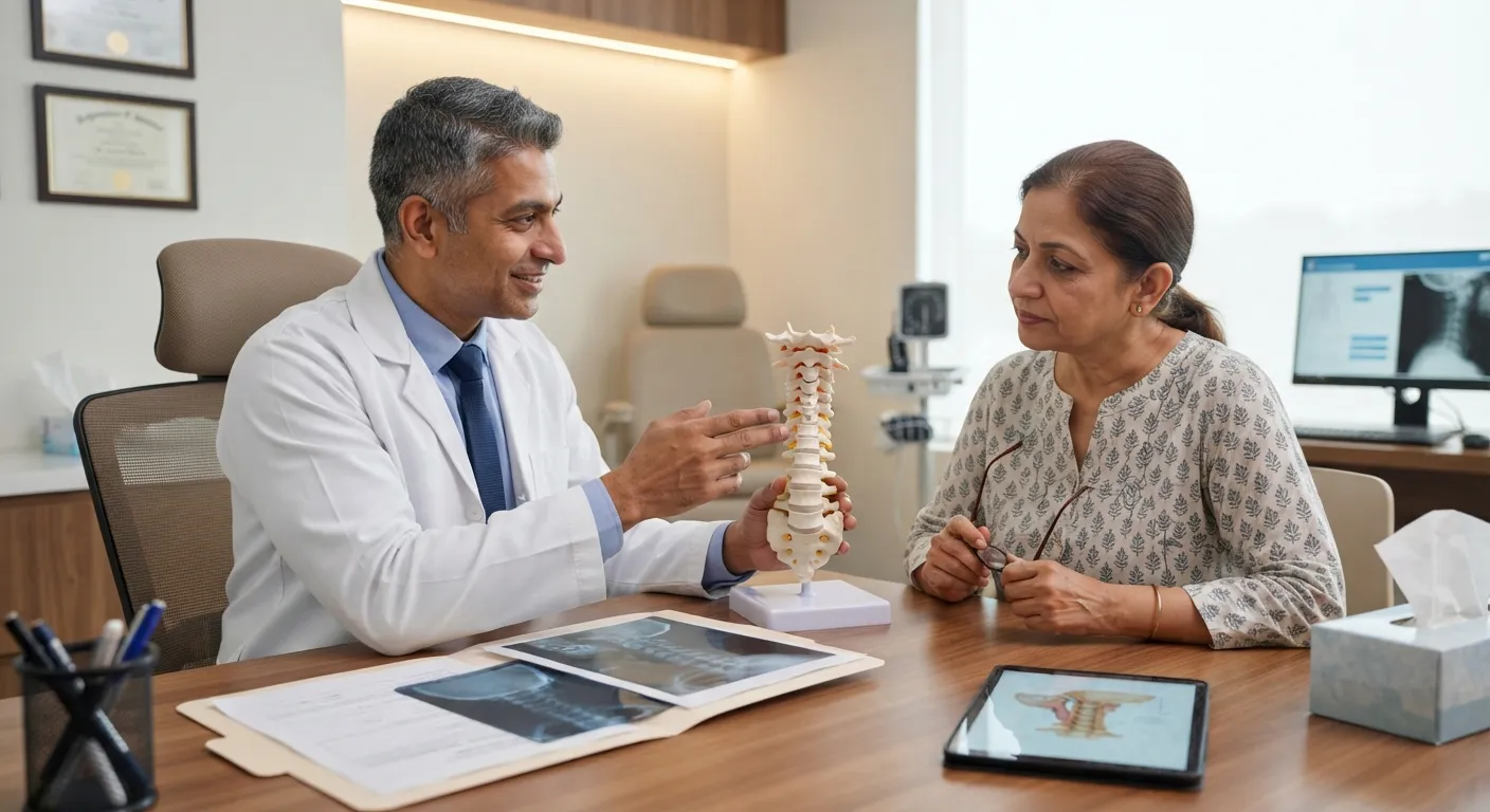 Patient consulting a pain specialist before cervical facet block treatment