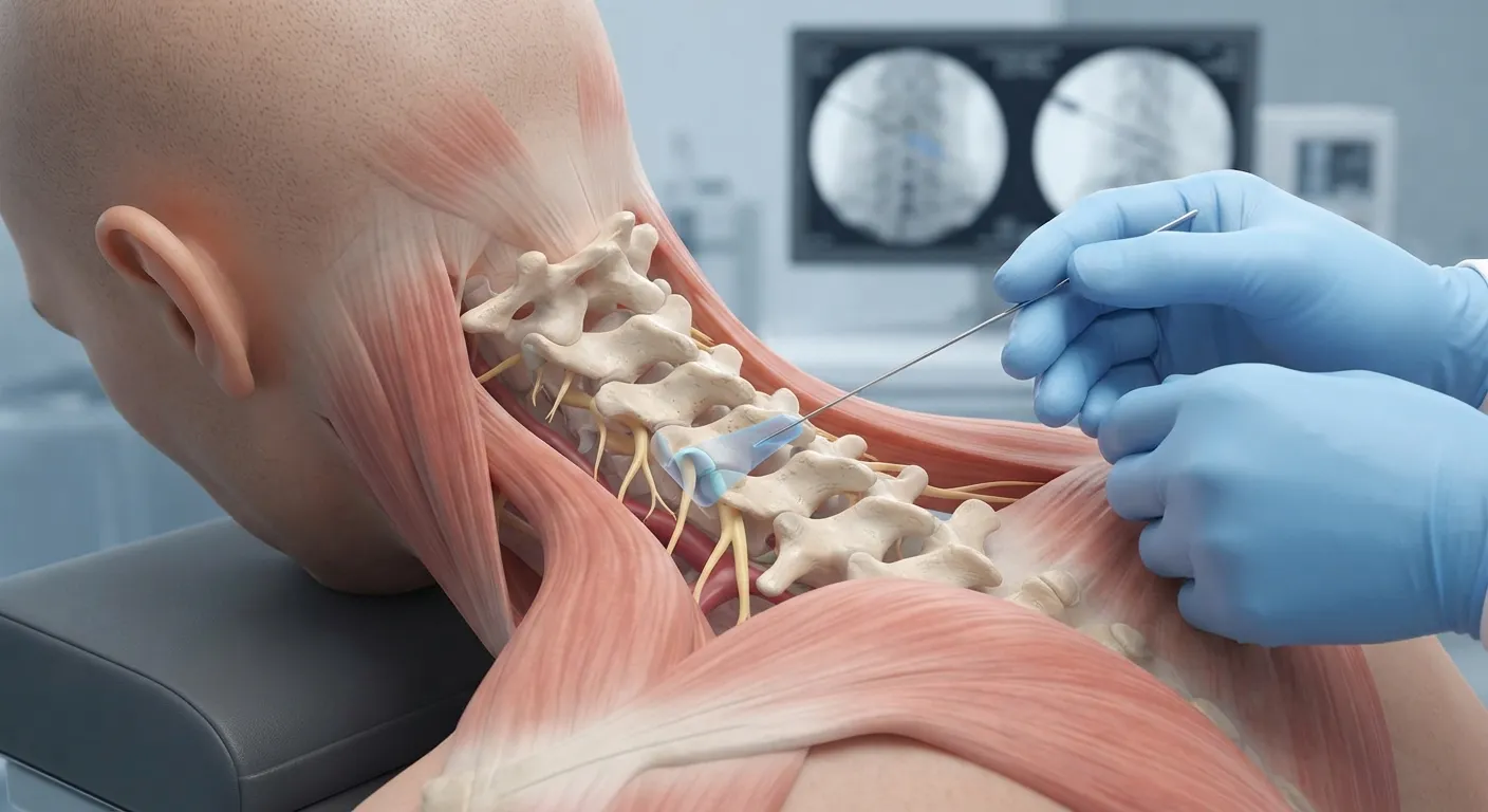 Fluoroscopy guided cervical facet block procedure for neck pain
