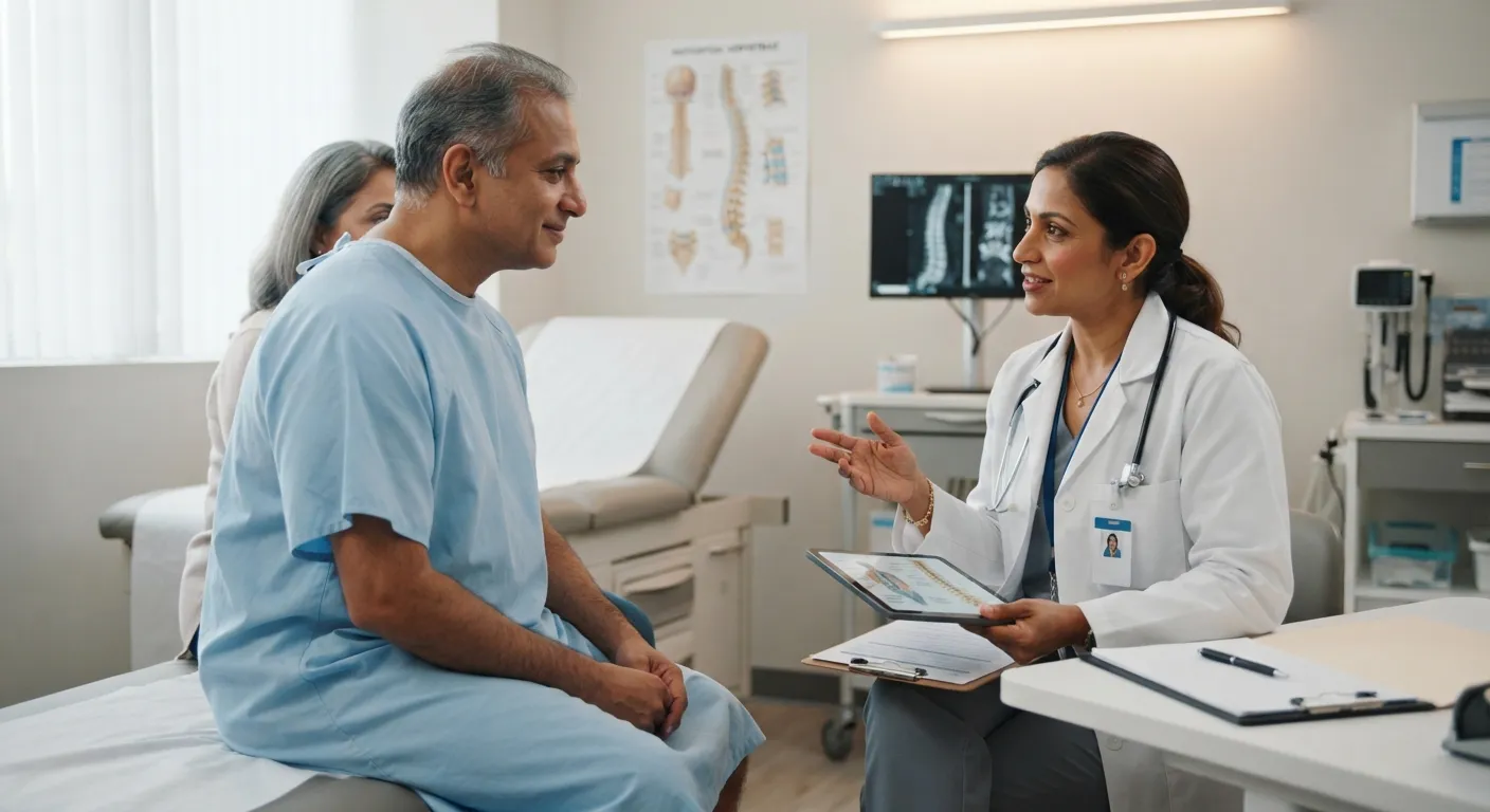 Patient consulting a pain specialist before thoracic facet block treatment