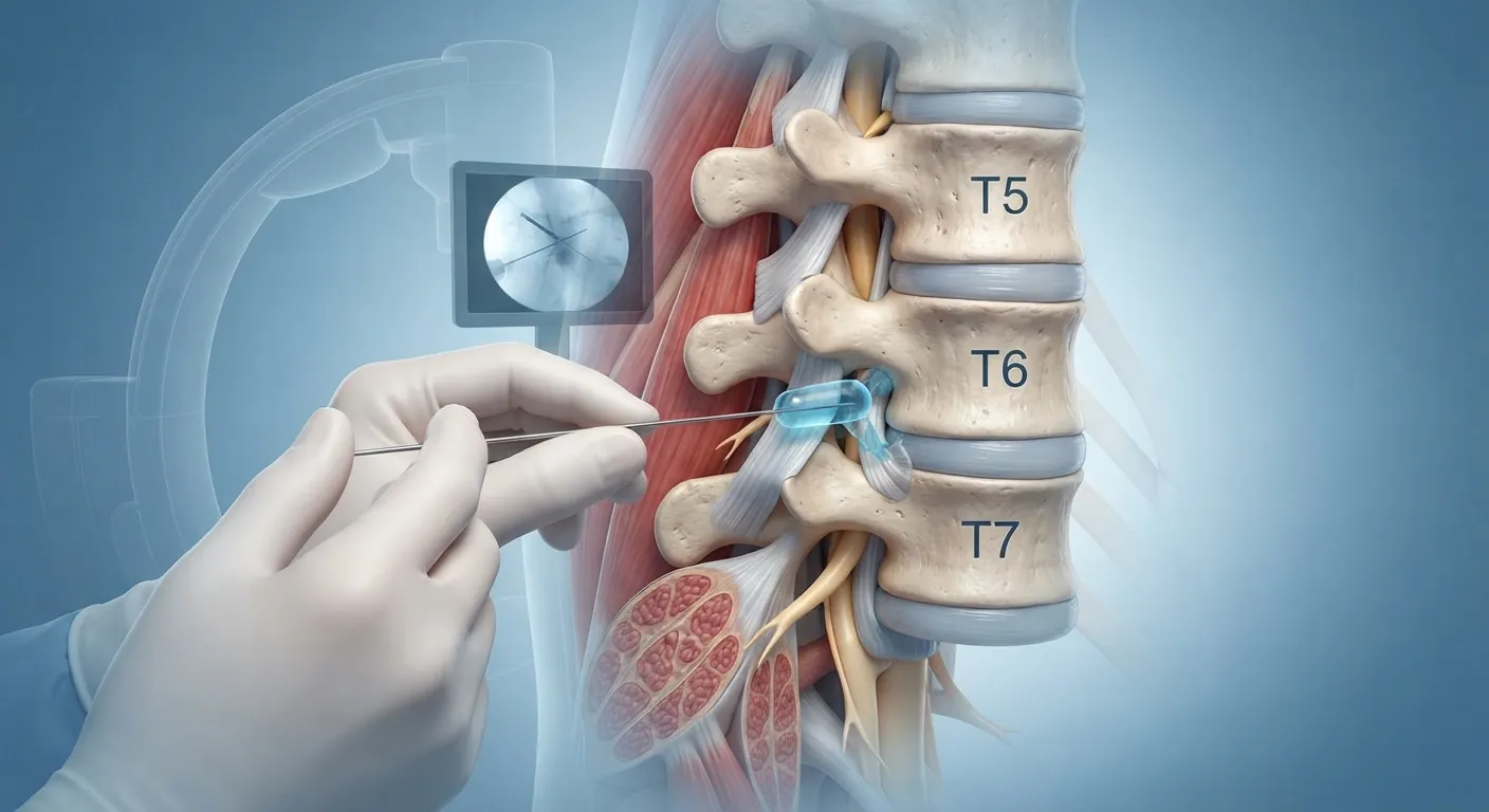 Fluoroscopy guided thoracic facet block procedure for mid-back pain