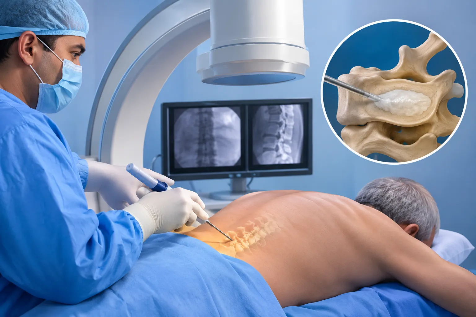 Vertebroplasty treatment for a painful vertebral compression fracture