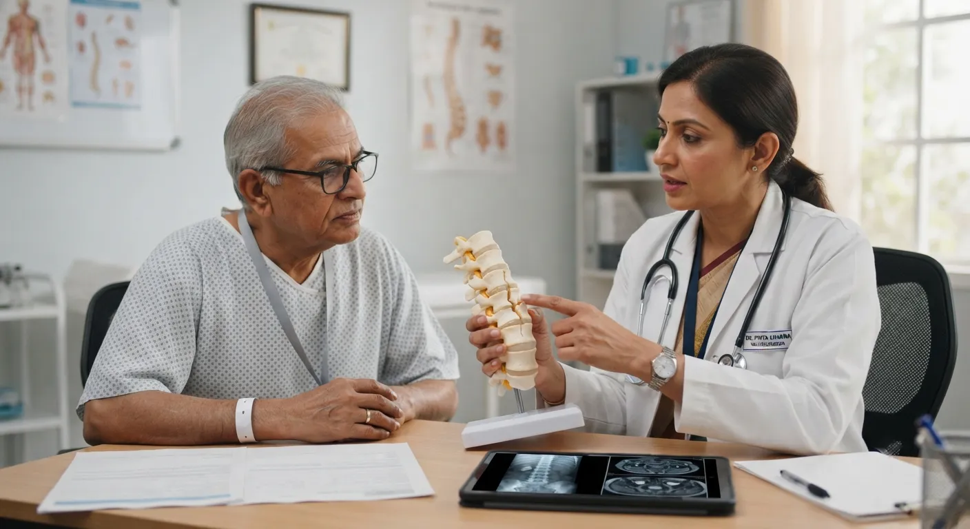 Patient consulting a pain specialist before vertebroplasty treatment