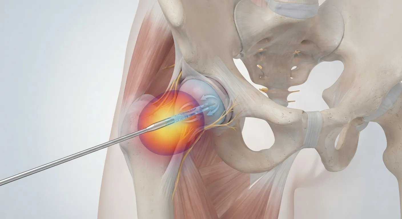 Image-guided cooled radiofrequency ablation targeting sensory nerves around the hip