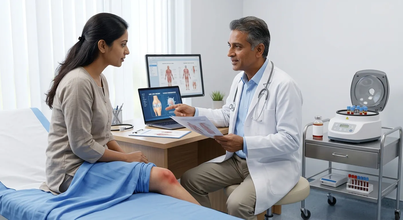 Patient consulting a pain specialist before PRP injection treatment